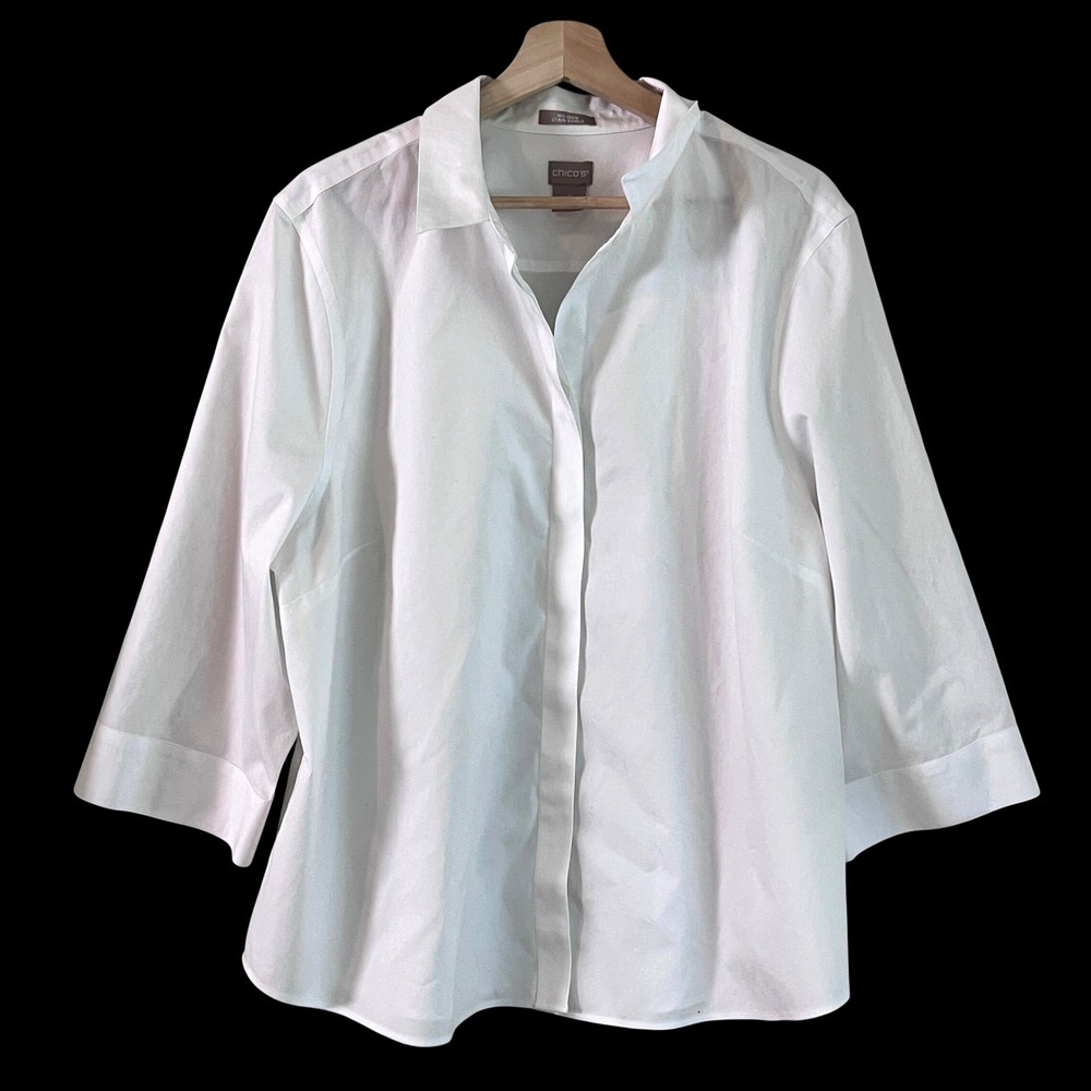 Chicos Button Down Shirt 4 20/22 Womens No Iron Stain Shield White Career Office